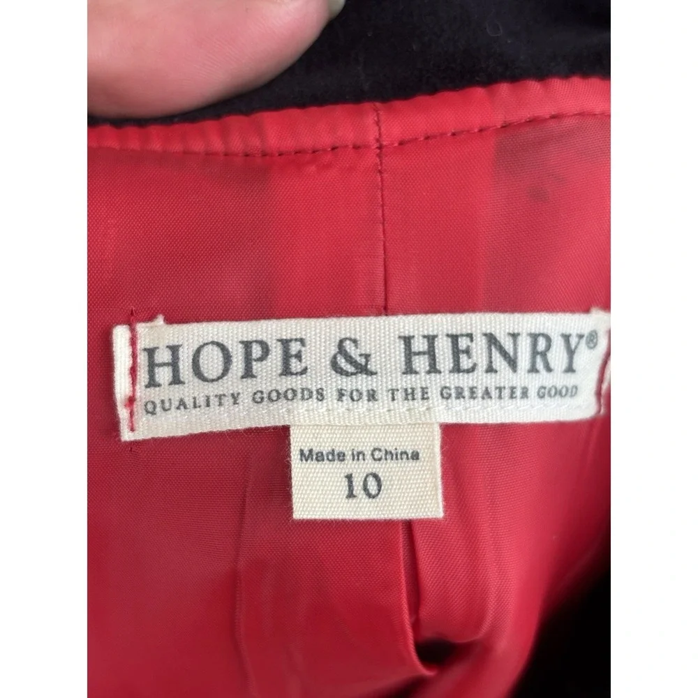 Hope & Henry Girls Red Dress Coat Sz 10 Double Breasted Black Velvet Trim Classi